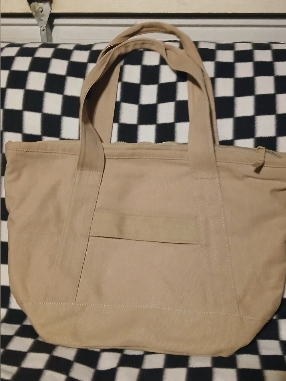 Jordan Tan Canvas Tote with Front Zip and Logo Patch